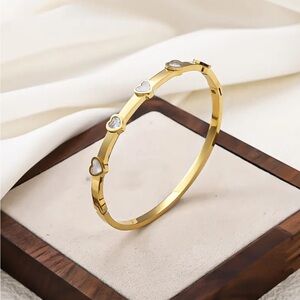 Elegant Gold Heart Bangle Bracelet